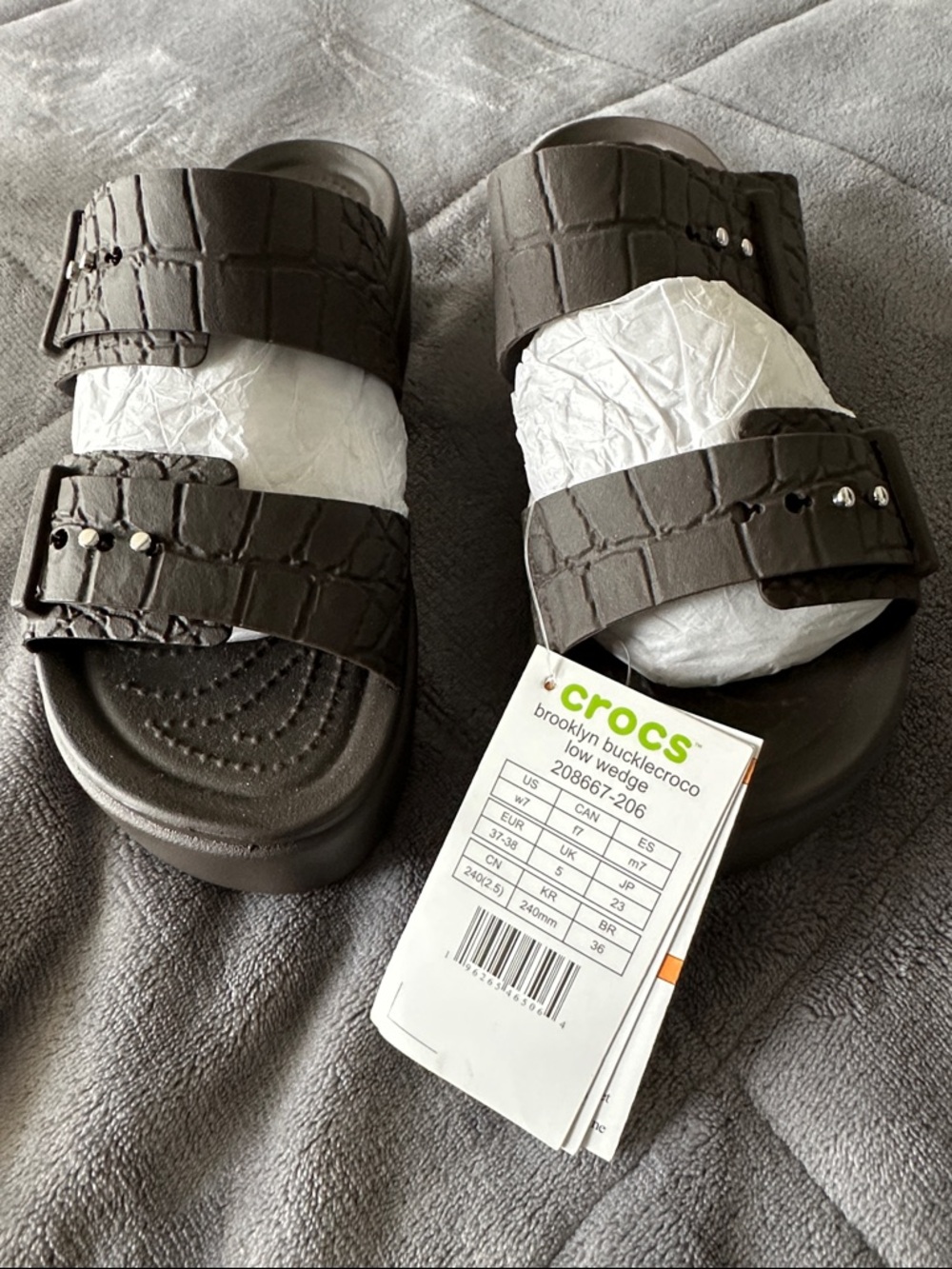 CROCS Women’s Brooklyn Buckle Croco Slide Sandals - Brown